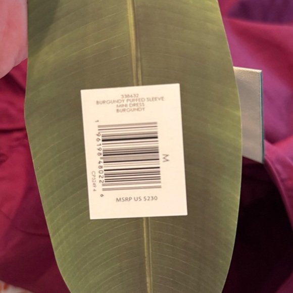 NWT Farm Rio Puff Sleeve Mini Shift Button Dress, Burgundy, M - Picture 9 of 9